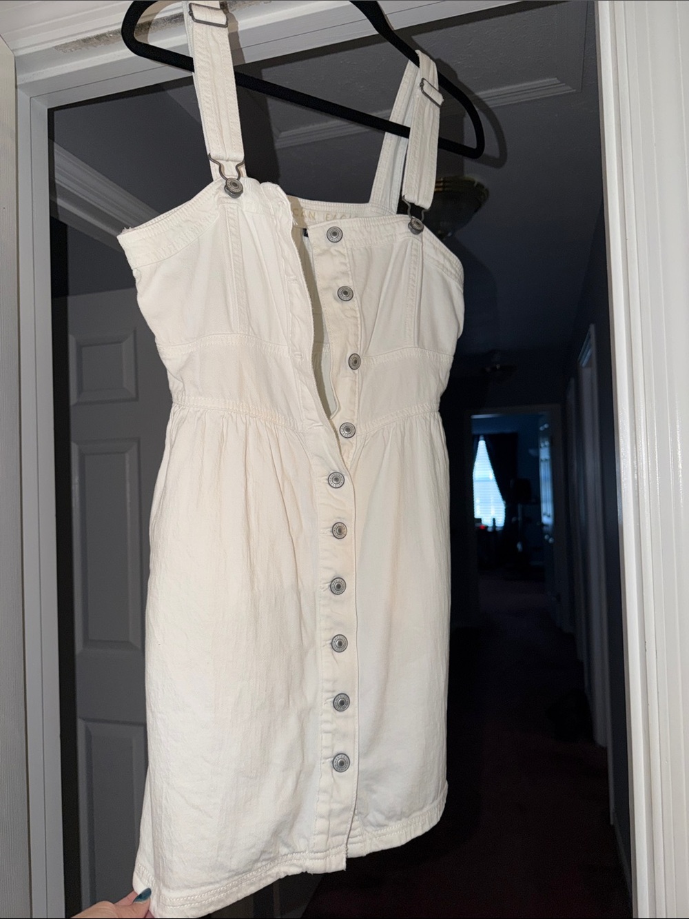 American Eagle Outfitters Cream Button-Front Mini Dress with Adjustable Straps